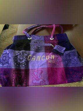 Cancun Mexico Purple Patchwork Tote Bag